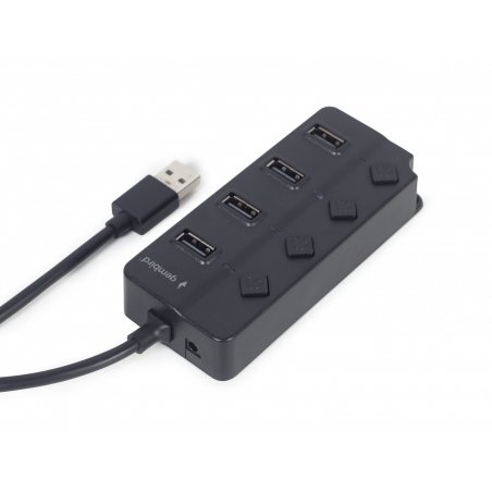 Gembird USB 2.0 powered 4-port hub with switches black USB 2.0 Type-A