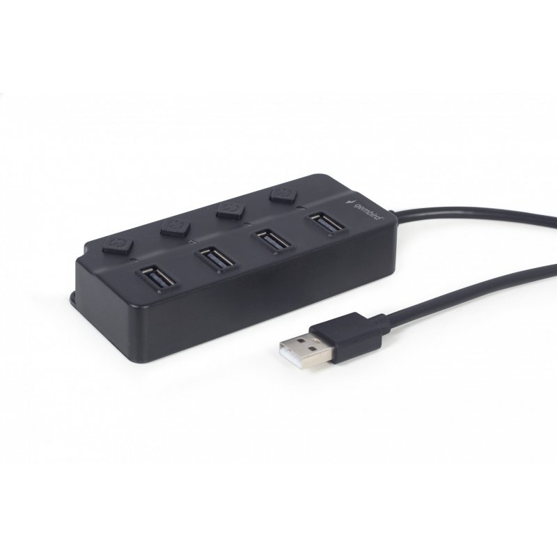 Gembird USB 2.0 powered 4-port hub with switches black USB 2.0 Type-A
