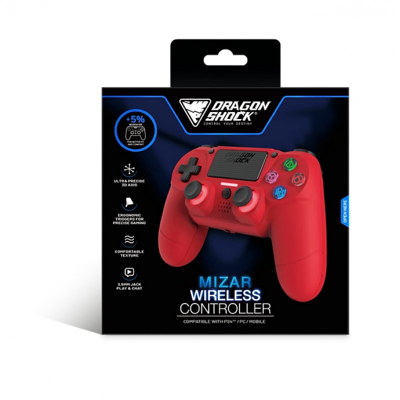 DragonShock - Manette sans fil Bluetooth MIZAR Rouge pour PS4, PC et Mobile