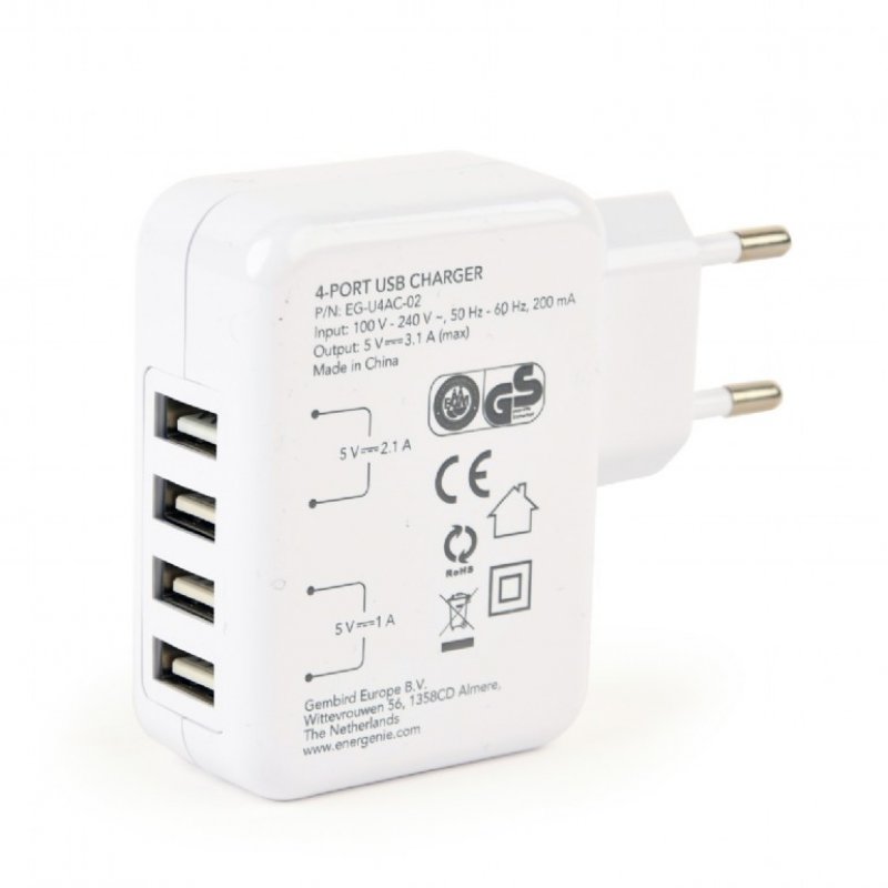 EnerGenie EG-U4AC-02 mobile device charger Universal White AC Indoor
