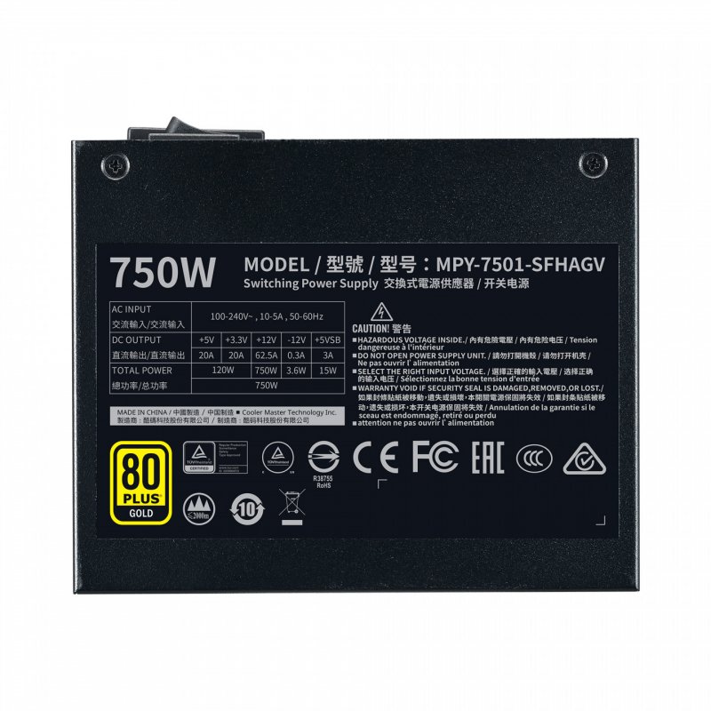 Cooler Master 750W V750 SFX Gold PSU, Fully Modular, FDB Bearing Fan, 80 Gold, SFX-to-ATX Bracket