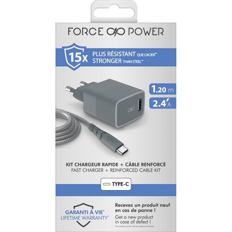 CS 12W USB A CBL A/C 1.2m Gris Recycle