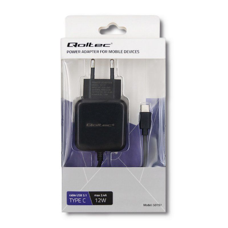 Qoltec 50197 mobile device charger Smartphone, Tablet Black AC, DC, USB Indoor