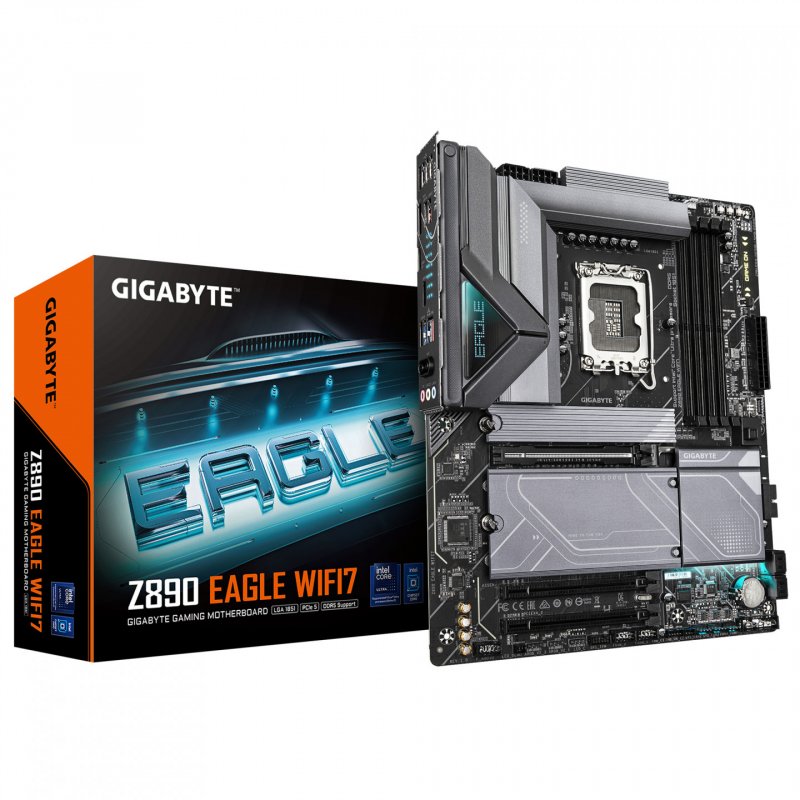 GIGABYTE Z890 EAGLE WIFI7 Motherboard - Supports Intel Core Ultra (Series 2) CPUs, 14 1 2 phases VRM, up to 8800MHz