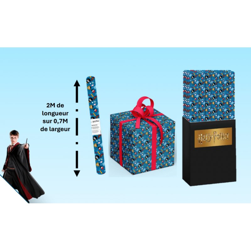 HARRY POTTER - Set de 50 Rouleaux Papier Cadeau 200x70cm Présentoir