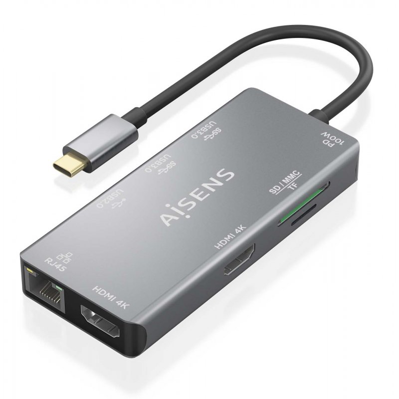 AISENS ASUC-9P018-GR laptop dock/port replicator Wired USB 3.2 Gen 1 (3.1 Gen 1) Type-C Grey