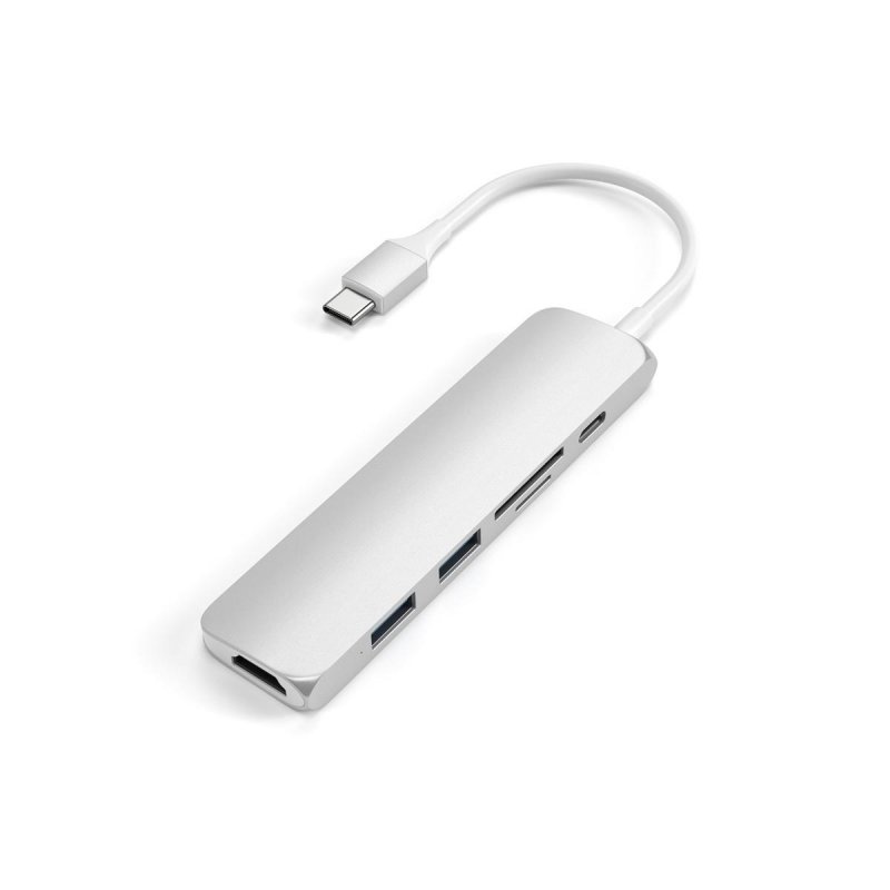 HUB Aluminium multi-ports 6-en-1 fin Type C vers 1x HDMI4k 2xUSB3.0 1x Carte SD 1x micro SD et 1x Type-C - Satechi -