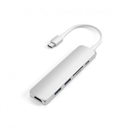 HUB Aluminium multi-ports 6-en-1 fin Type C vers 1x HDMI4k 2xUSB3.0 1x Carte SD 1x micro SD et 1x Type-C - Satechi -