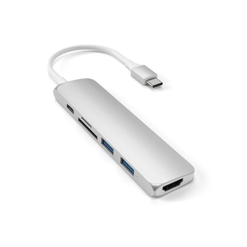 HUB Aluminium multi-ports 6-en-1 fin Type C vers 1x HDMI4k 2xUSB3.0 1x Carte SD 1x micro SD et 1x Type-C - Satechi -