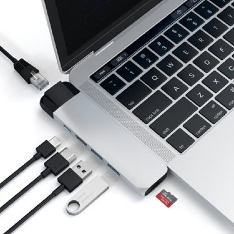 Hub Aluminium Macbook Multi-Ports Type-C vers 1x Ethernet 1x HDMI4K 2x USB3.0 1x Micro SD et 1x USB-C - Satechi - Argent