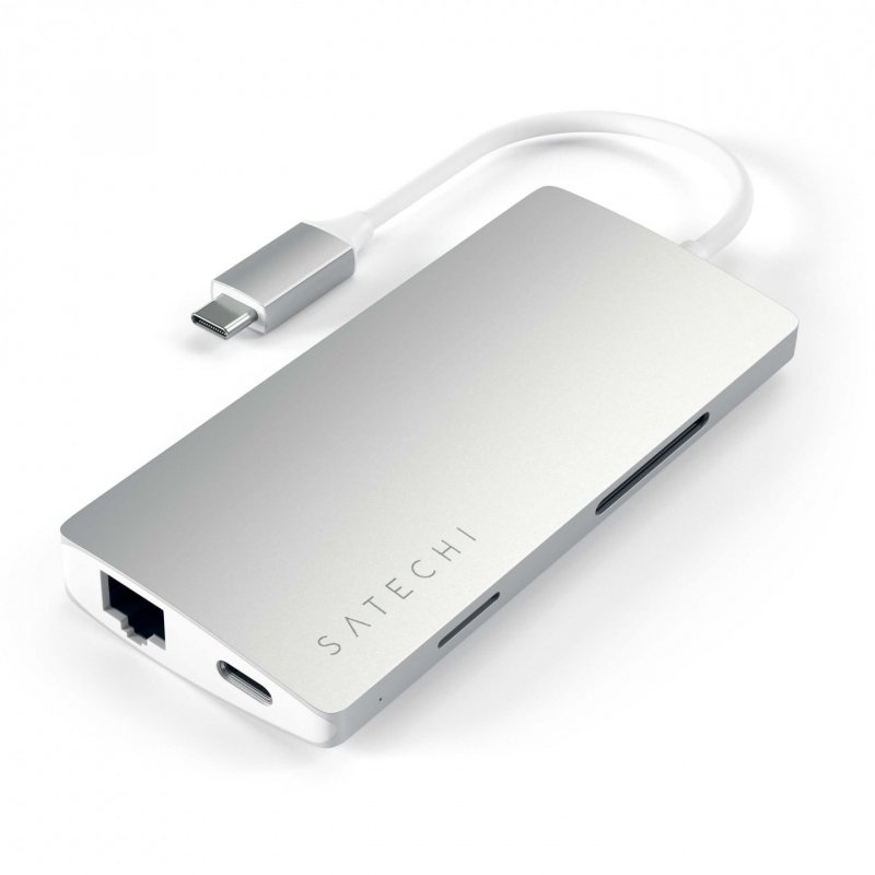 Hub Aluminium Multi-Ports 8-en-1 type USB-C vers HDMI4K Ethernet Micro SD SD 3x USB3.0 et 1x USB-C - Satechi - Gris