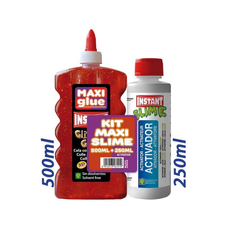 STOCKICX1 - Kit Maxi Slime Colle Glitter Rouge 500ml Activateur 250ml. - Instant - 16141