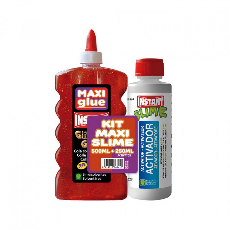 STOCKJBE1 - Kit Maxi Slime Colle Glitter Rouge 500ml Activateur 250ml. - Instant - 16141