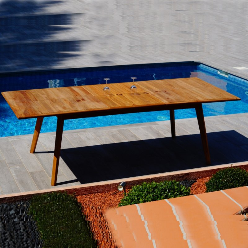 Ensemble de Jardin en Teck Massif comprenant une Table rectangulaire 180/240 cm x 100 cm de large x H75 cm 8 chaises