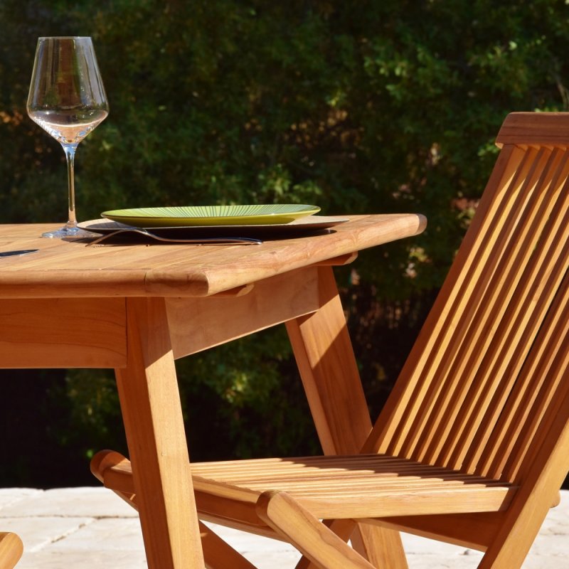 Ensemble de Jardin en Teck Massif comprenant une Table rectangulaire 180/240 cm x 100 cm de large x H75 cm 8 chaises