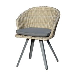 Fauteuil de Jardin CESENA avec Coussin Gris - Pied Scandinave en Métal - Tressage Demi Rond Chiné Brun 62 x 62 x H79