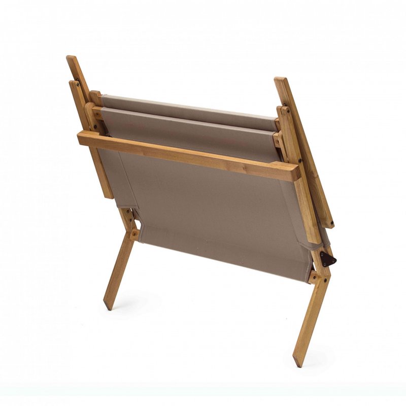 Salon de Jardin PRIMAVERA en Acacia Huilé - Assise et Dossier en Tissu - 1 table 2 fauteuils 1 banquette - Taupe