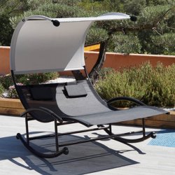 Hamac Double WELLNESS - Structure en Acier Coloris Noir - Assise en Textilène Nor - Dim: 200x140xH178cm