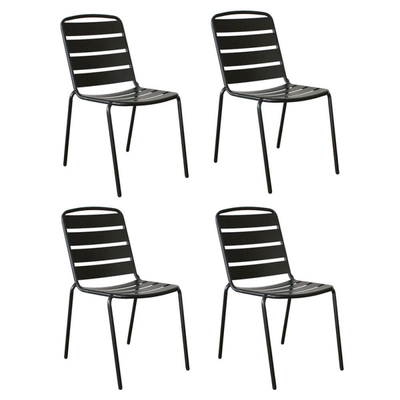 Lot de 4 Chaises Table Ronde Mozaik Diamètre 110cm, Plateau en Mosaique, Pied en Métal avec Trou Parasol