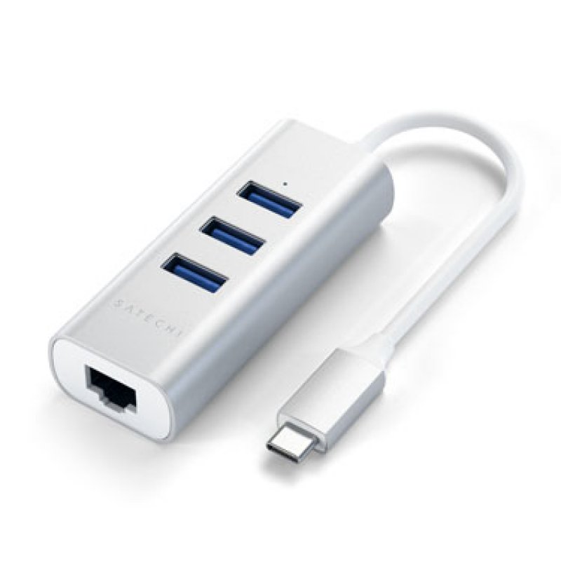 Hub Aluminium 2-en-1 Type-C vers 3x USB-A 3.0 et 1 Ethernet - Satechi - Argent