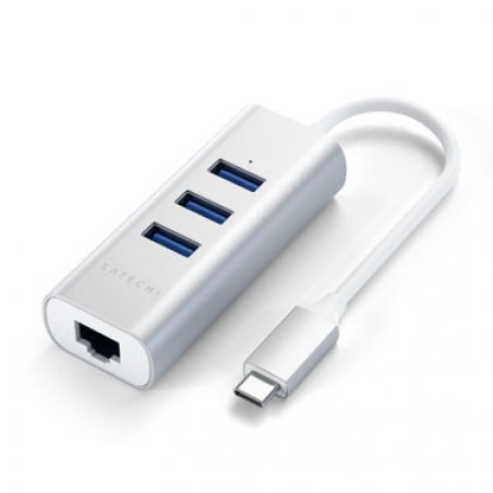 Hub Aluminium 2-en-1 Type-C vers 3x USB-A 3.0 et 1 Ethernet - Satechi - Argent