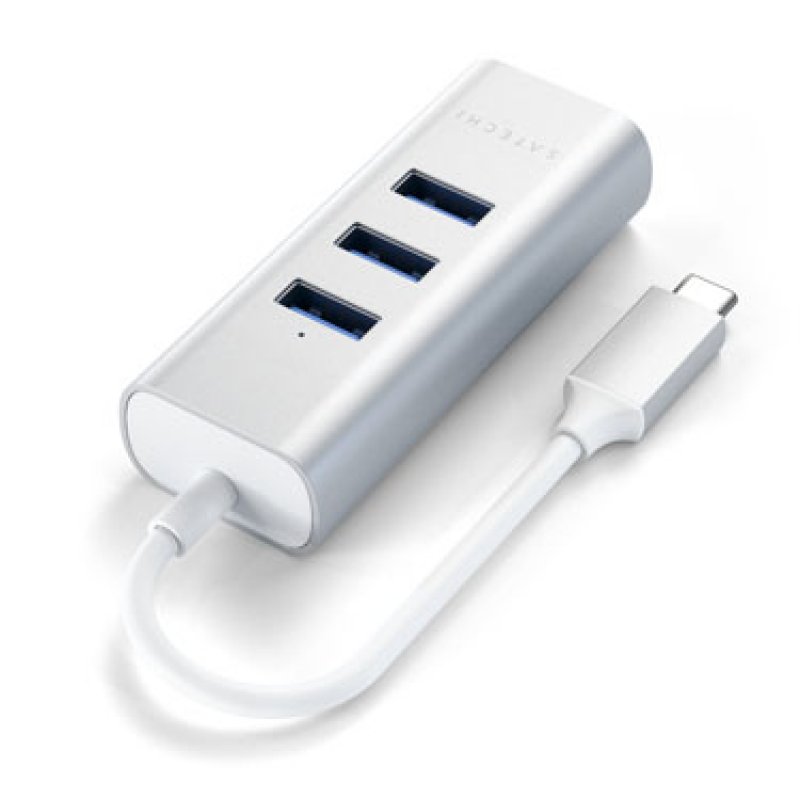 Hub Aluminium 2-en-1 Type-C vers 3x USB-A 3.0 et 1 Ethernet - Satechi - Argent