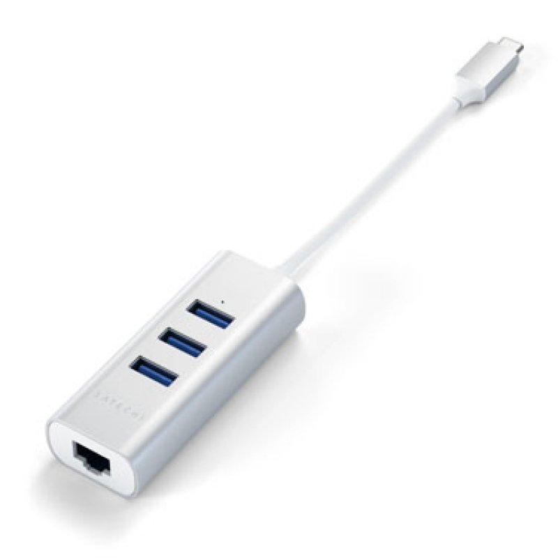 Hub Aluminium 2-en-1 Type-C vers 3x USB-A 3.0 et 1 Ethernet - Satechi - Argent