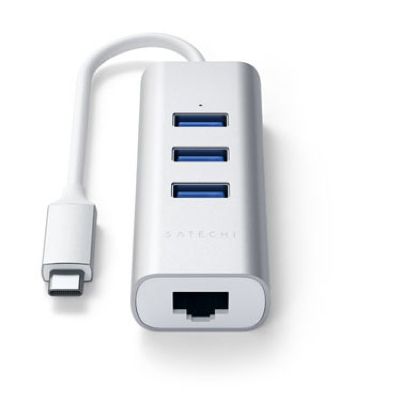 Hub Aluminium 2-en-1 Type-C vers 3x USB-A 3.0 et 1 Ethernet - Satechi - Argent