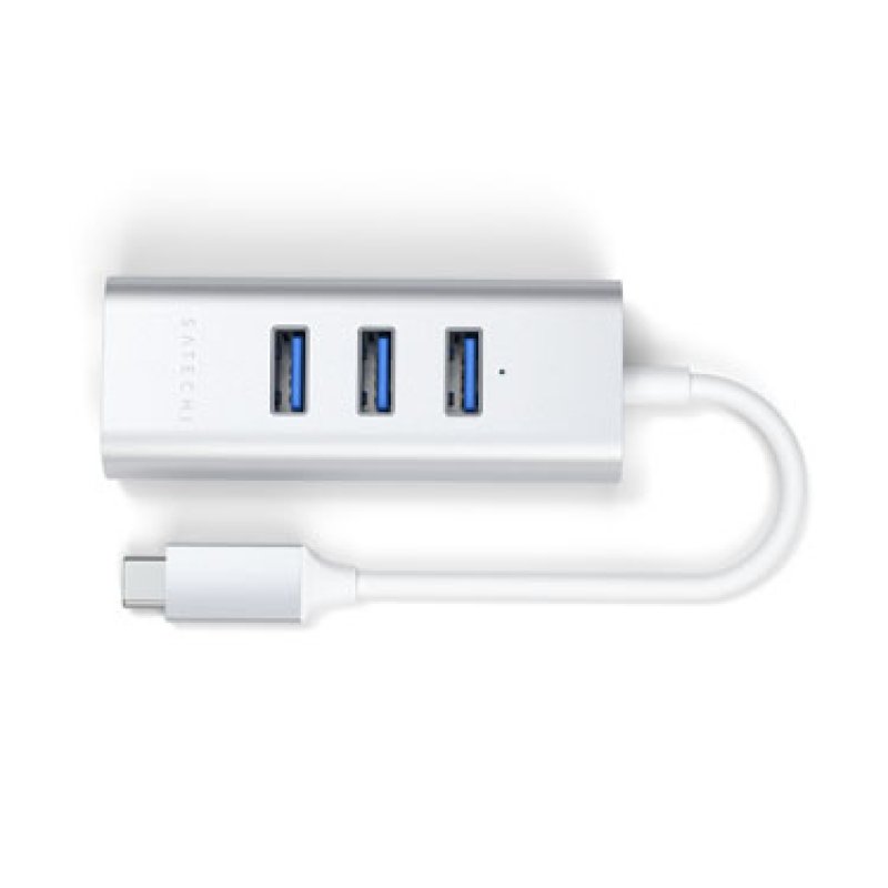 Hub Aluminium 2-en-1 Type-C vers 3x USB-A 3.0 et 1 Ethernet - Satechi - Argent