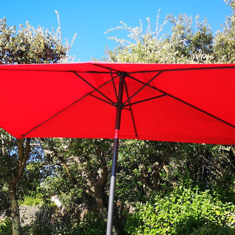 Parasol Inclinable Tilt - Dim : 2x3 m - Mât Alu Ø48mm - Toile Polyester 200g Anti UV avec Manivelle - 6 Baleines -