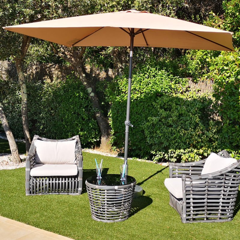 Parasol Inclinable Tilt - Dim : 2x3 m - Mât Alu Ø48mm - Toile Polyester 200g Anti UV avec Manivelle - 6 Baleines -