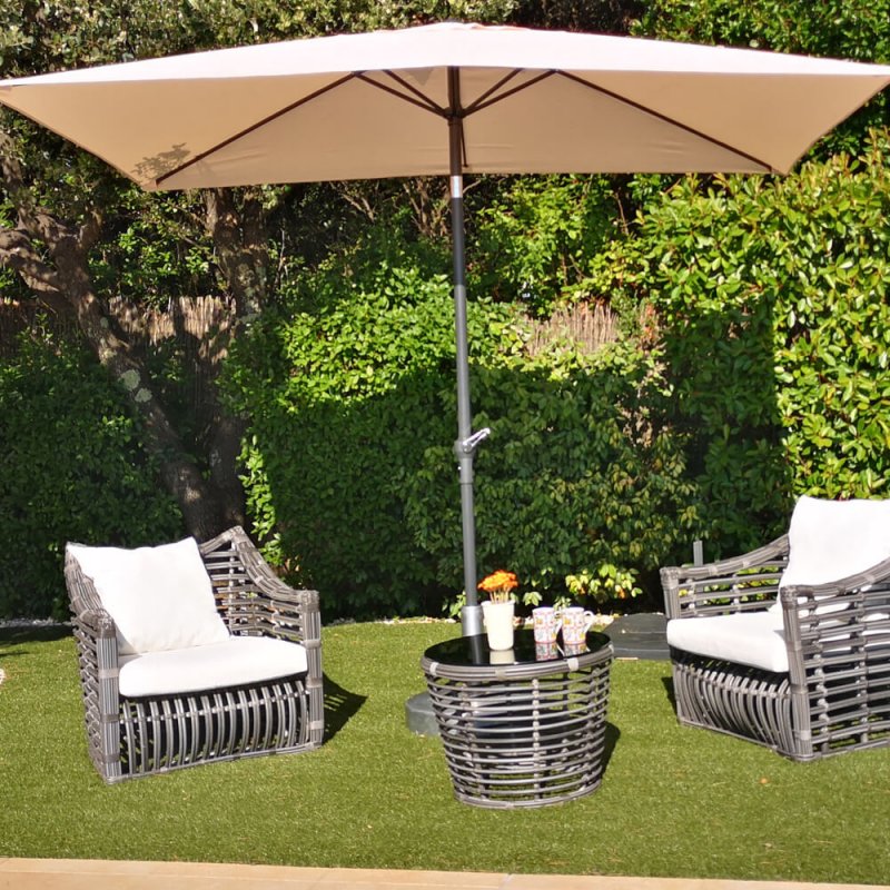 Parasol Inclinable Tilt - Dim : 2x3 m - Mât Alu Ø48mm - Toile Polyester 200g Anti UV avec Manivelle - 6 Baleines -