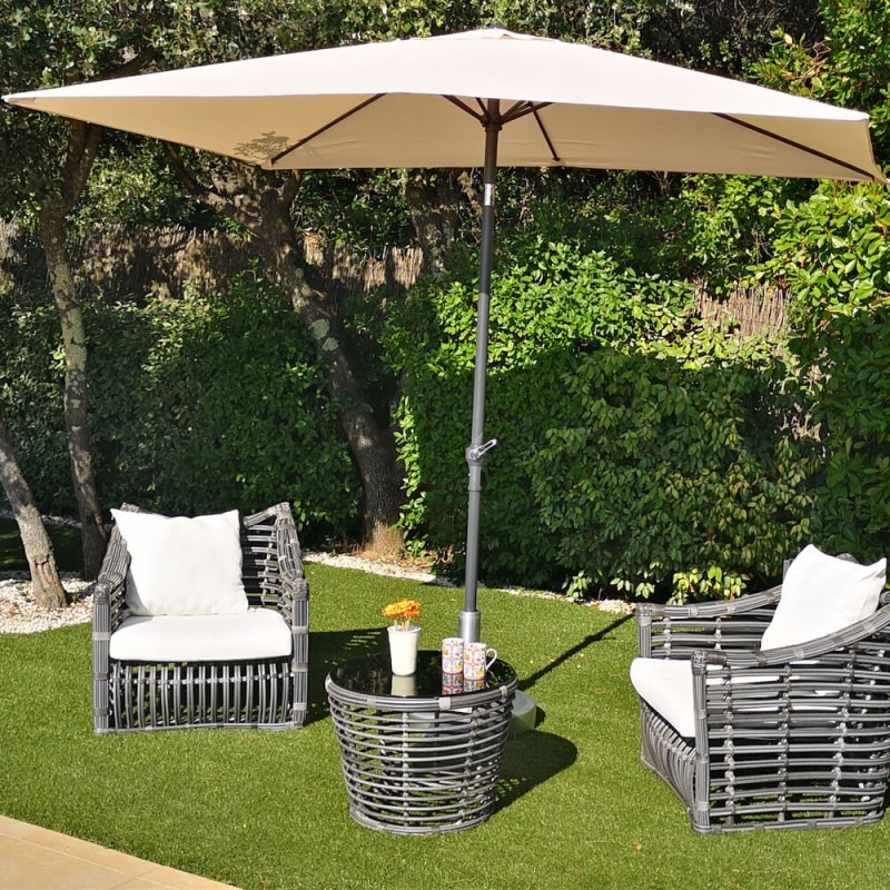 Parasol Inclinable Tilt - Dim : 2x3 m - Mât Alu Ø48mm - Toile Polyester 200g Anti UV avec Manivelle - 6 Baleines -