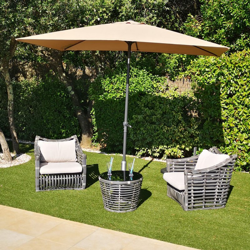 Parasol Inclinable Tilt - Dim : 2x3 m - Mât Alu Ø48mm - Toile Polyester 200g Anti UV avec Manivelle - 6 Baleines -