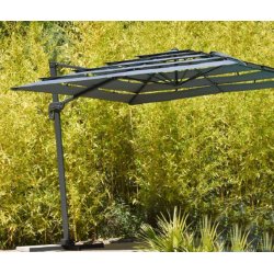 Parasol Déporté Gris 3x3m CANOPE à Bandeau LED Solaire Inclinable Orientable Pivotant 360° - Mat en aluminium -