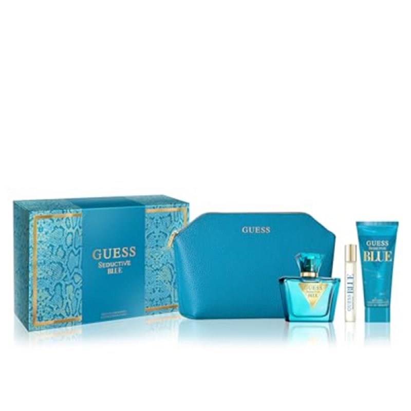 Set Guess Seductive Blue, Femei, Eau De Toilette 75 ml Lotiune Corp 100 ml Eau De Toilette 15 ml Geanta Cosmetice