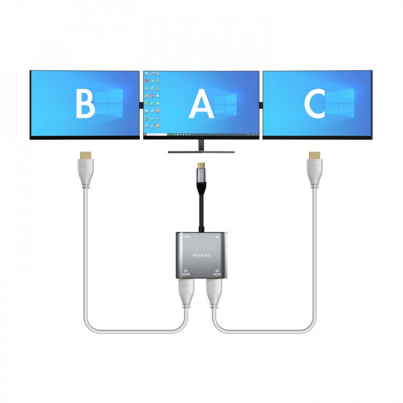 CABLE CONVERSOR AISENS USB-C A 2XHDMI SST MST/USB 2.0-A/USB-C PD 60W 15CM