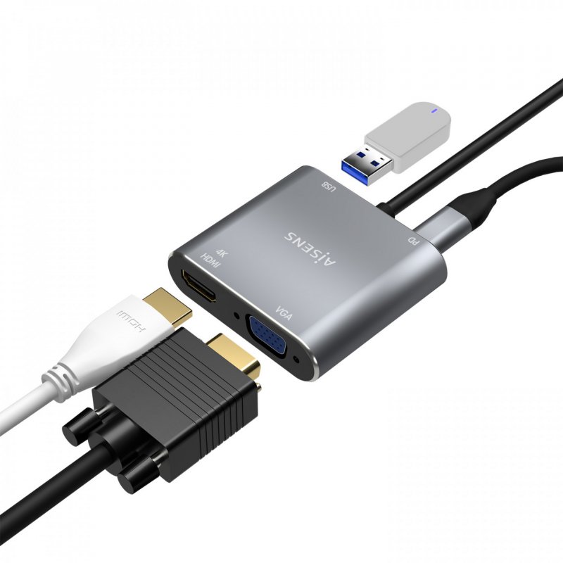 CABLE CONVERSOR AISENS USB-C A VGA/HDMI 4K/USB3.0/USB-C PD GRIS 15CM