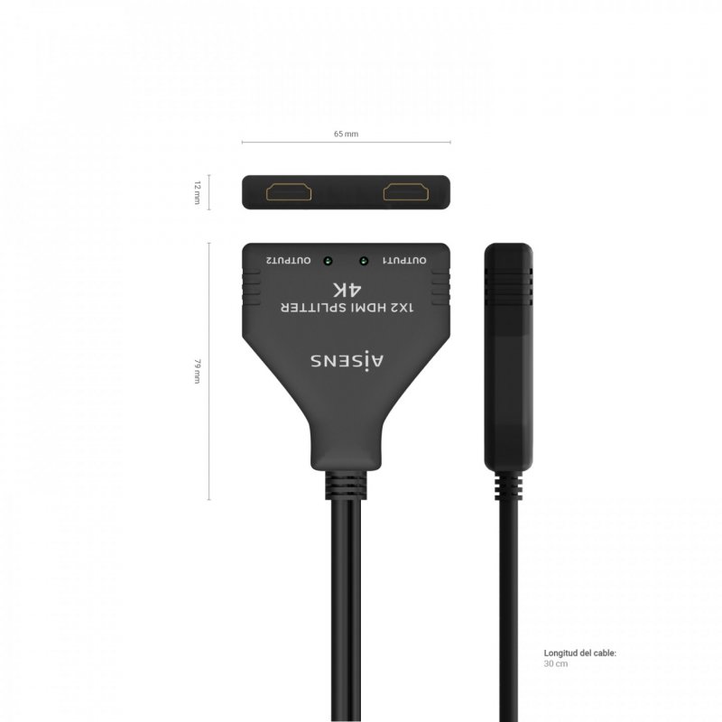 DUPLICADOR AISENS HDMI 4K30HZ 1X2 CON ALIMENTACIÃ?N USB 30CM