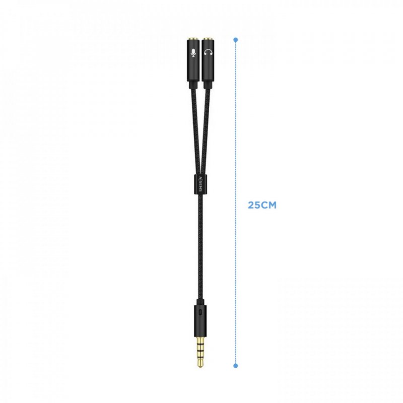 CABLE ADAPTADOR AISENS AUDIO JACK 3.5 4P/M-2XJACK 3.5 3P/H 25CM