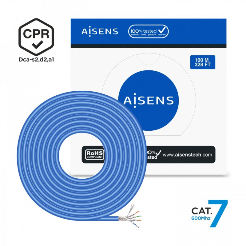 BOBINA CABLE RED AISENS RJ45 LSZH CPR DCA CAT.7 SFTP AWG23 100M AZUL