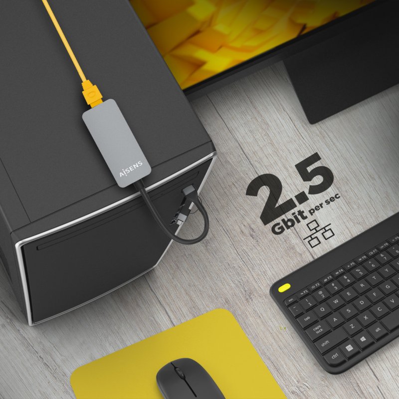 AISENS USB3.2 Gen1 USB-A USB-C to Ethernet 2.5G 10/100/1000/2500 Mbps Converter, Grey, 15cm