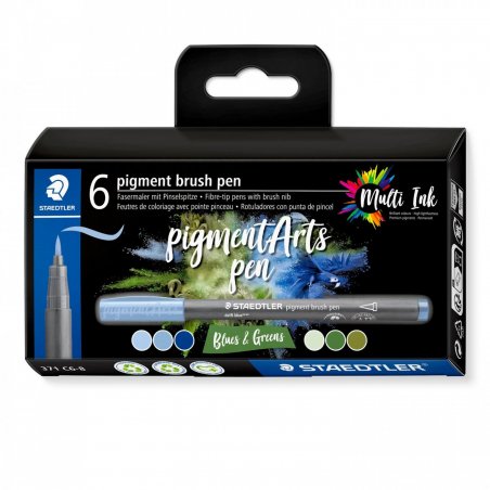 Staedtler Pigment Arts Brush Pen "Blues & Greens" 6 pcs