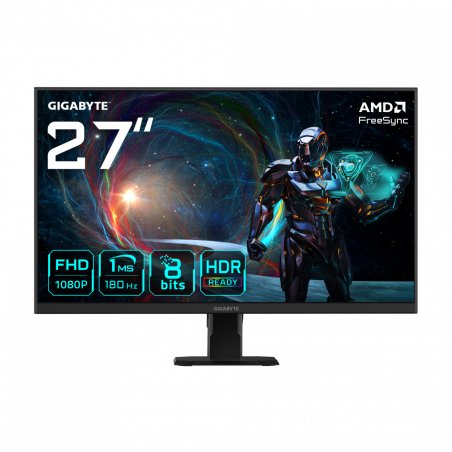 GIGABYTE GS27FA Moniteur de jeu 27” FHD - 1920 x 1080 (FHD), 180Hz, 1ms, 300 cd/m2, FreeSync, HDR Ready, HDMI 2.0