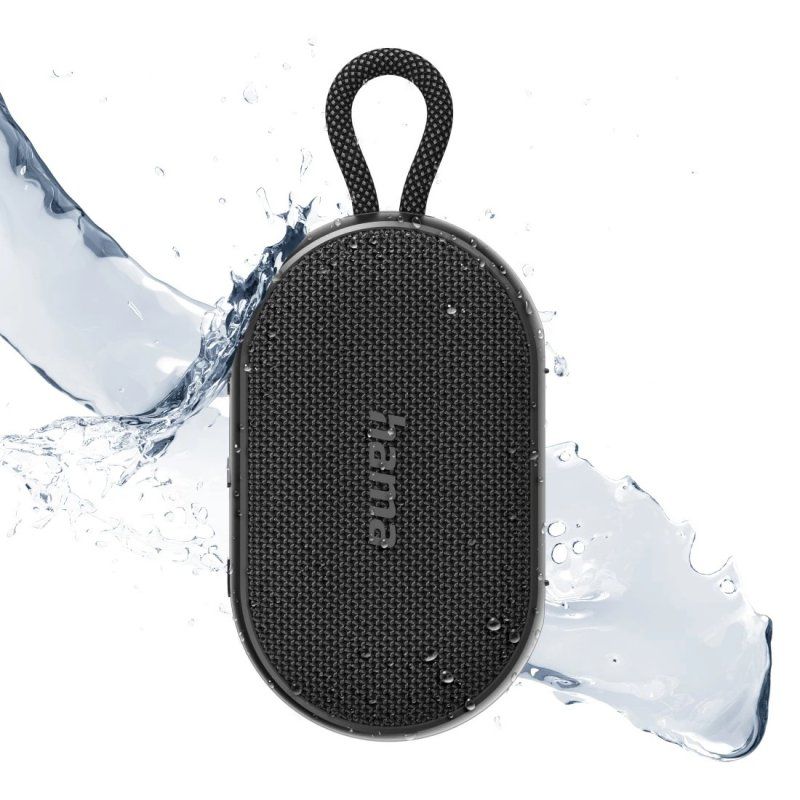 Hama Buddy 3.0 Bluetooth 6W Portable Loudspeaker, 1200mAh Battery, IPX7 Waterproof, Hands-Free, Hanging Loop, Black