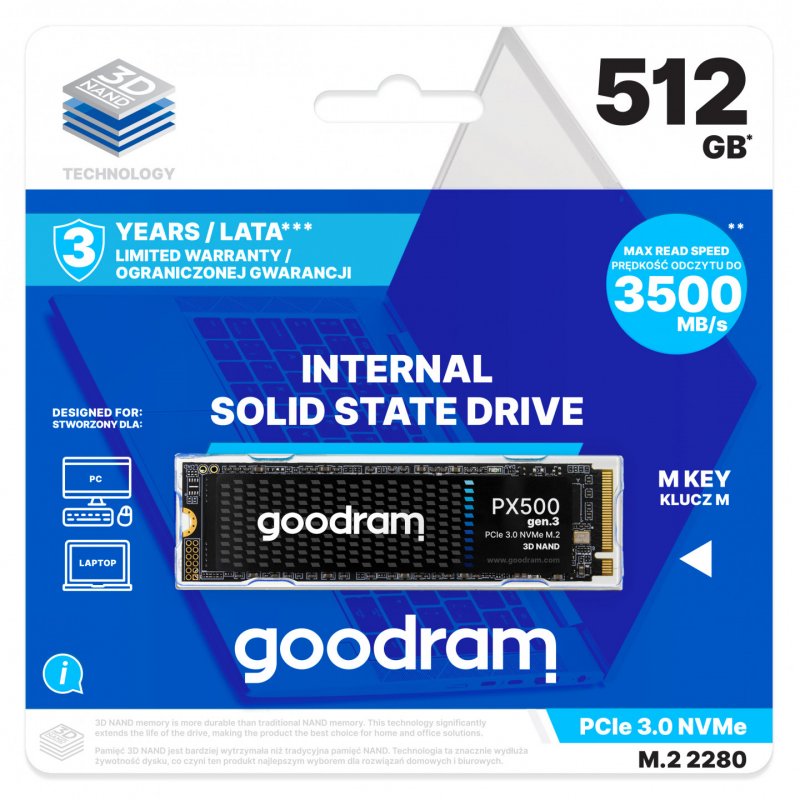 Goodram PX500 GEN.3 SSDPR-PX500-512-80-G3 disque SSD 512 Go M.2 PCI Express 3.0 NVMe 3D NAND