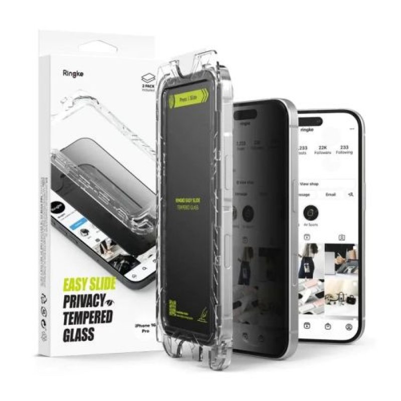 Ringke iPhone 16 Pro Screen Protector Privacy Premium Easy Slide Tempered Glass 9H with installation jig (2pcs)