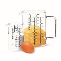 Lot de 2 verres mesureur, cont 0,50l, dimension 80 x 134 mm, cont 1l, dimensions 150 x 150 mm - verre borosilicate-172