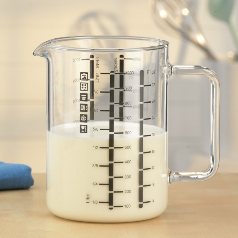 Lot de 2 verres mesureur, cont 0,50l, dimension 80 x 134 mm, cont 1l, dimensions 150 x 150 mm - verre borosilicate-172