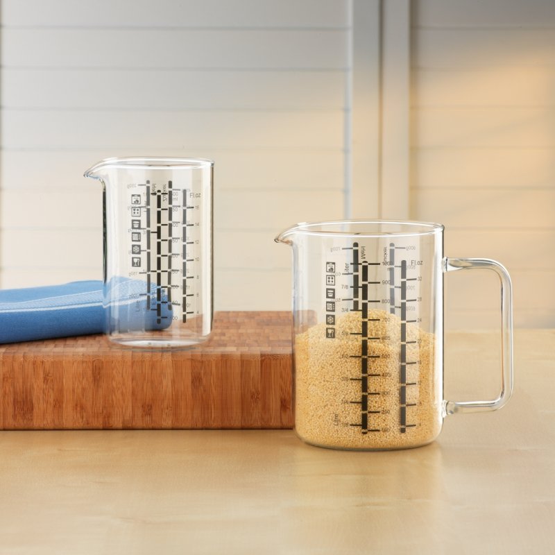 Lot de 2 verres mesureur, cont 0,50l, dimension 80 x 134 mm, cont 1l, dimensions 150 x 150 mm - verre borosilicate-172